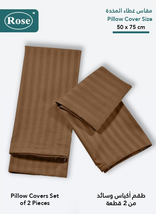 Rose Rose Luxurious Stripe Pillow Covers Set with Envelop Closure Design, Pillowcases 2-Pieces Set, Soft & Cozy Microfiber Breathable and Cooling, Standard Size 50×75 cm, Brown  - Image 2