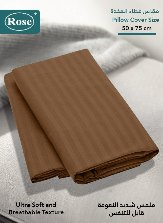 Rose Rose Luxurious Stripe Pillow Covers Set with Envelop Closure Design, Pillowcases 2-Pieces Set, Soft & Cozy Microfiber Breathable and Cooling, Standard Size 50×75 cm, Brown  - Image 3