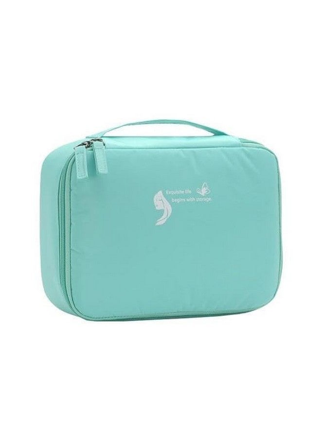 DR Mall Nylon Travel Cosmetic Bag Makeup Pouch for Zippered Cosmetic Bag Vanity Bag with Adjustable Compartment Women, and Girls with Dividers (Light Green) - Image 1