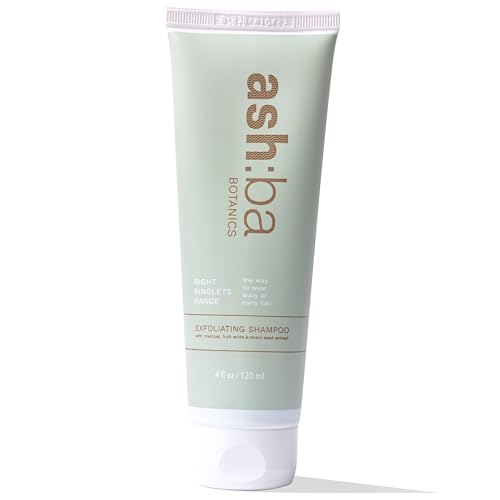 Ashba Botanics Exfoliating Shampoo For Women & Men with Curly & Wavy Hair | Natural AHAs, Tea Tree, Peppermint, Rosemary & Charcoal Gently Cleanses, Removes Buildup & Dandruff | No Itchy Scalp 120ml - Image 1