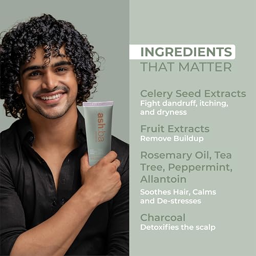 Ashba Botanics Exfoliating Shampoo For Women & Men with Curly & Wavy Hair | Natural AHAs, Tea Tree, Peppermint, Rosemary & Charcoal Gently Cleanses, Removes Buildup & Dandruff | No Itchy Scalp 120ml - Image 3