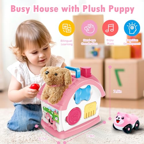 Ming You Montessori Toys for 1 2 3 Year Old Girl Gifts Musical Toy House with Stuffed Puppy Car Baby Toys 1218 Month Learning Educational Toy for Toddler 13 First Birthday Gifts for Girls Pink - Image 5