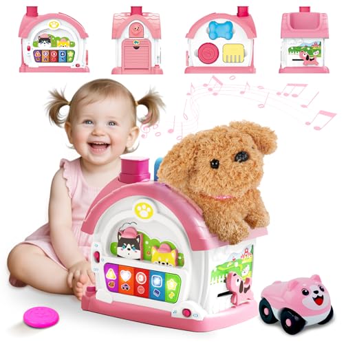Ming You Montessori Toys for 1 2 3 Year Old Girl Gifts Musical Toy House with Stuffed Puppy Car Baby Toys 1218 Month Learning Educational Toy for Toddler 13 First Birthday Gifts for Girls Pink - Image 1