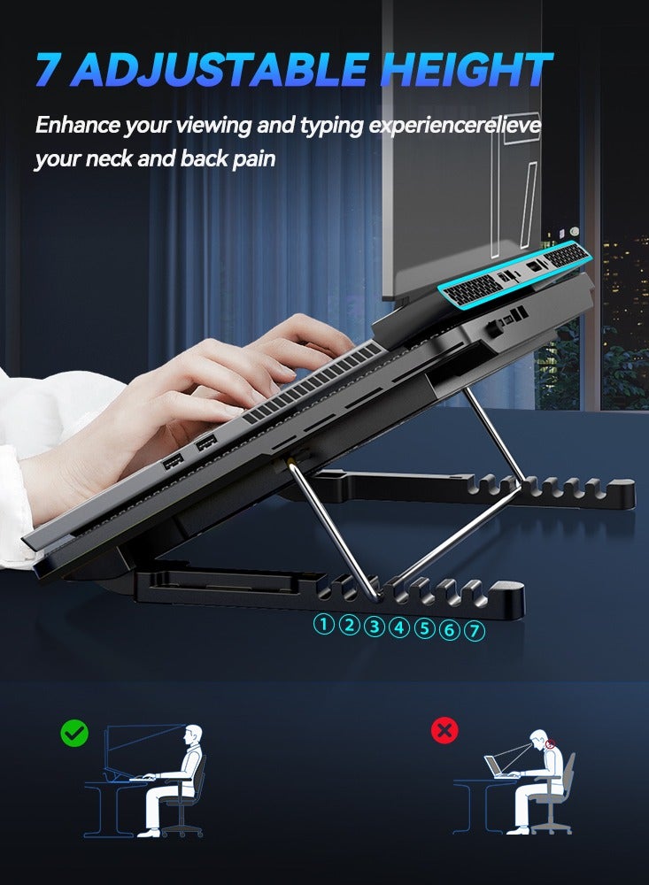 COOLCOLD Ultra Slim Laptop Cooling Pad - 6 Quiet LED Fans for Efficient Cooling, Adjustable Fan Speed, USB Powered, Portable Design for 13-17 Inch Laptops, Ideal for Gaming and Everyday Use,With mobile phone holder - Image 5