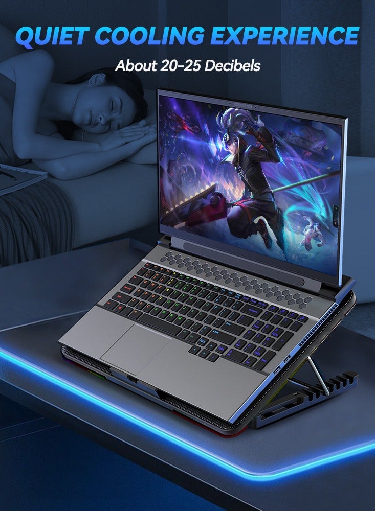 COOLCOLD Ultra Slim Laptop Cooling Pad - 6 Quiet LED Fans for Efficient Cooling, Adjustable Fan Speed, USB Powered, Portable Design for 13-17 Inch Laptops, Ideal for Gaming and Everyday Use,With mobile phone holder - Image 4