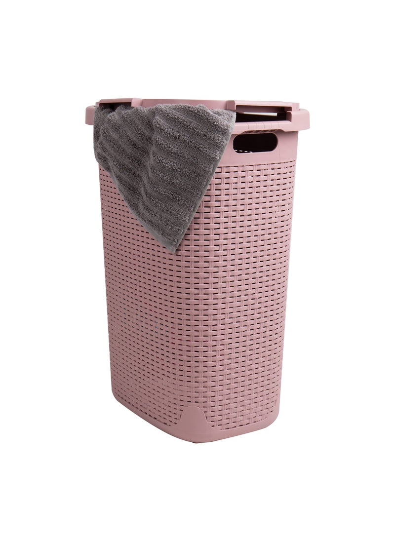 Mind Reader Mind Reader 60L Slim Laundry Hamper Clothes Basket Lid Wicker Design Plastic 1765L x 1375W x 2415H Pink 