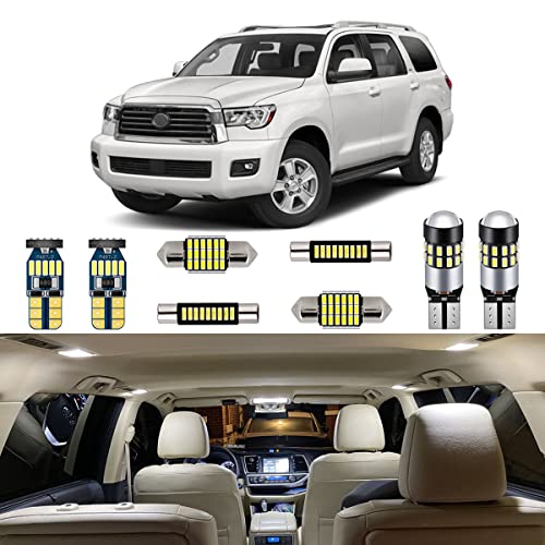 AUTOGINE 20 Piece White LED Interior Lights Kit for Toyota Sequoia 2008 2009 2010 2011 2012 2013 2014 2015 2016 2017 2018 2019 2020 2021 Super Bright 6000K LED Light Bulbs Package + Install Tool - Image 1