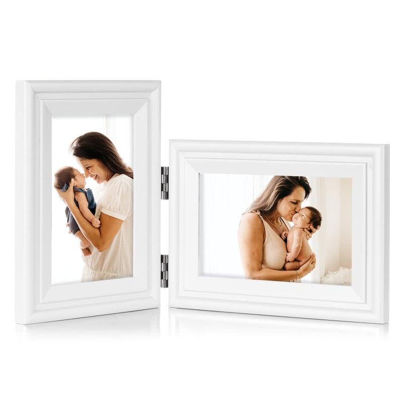Tamolus 4x6 Double Hinged Picture Frame Folding Photo Frame Vertical and Horizontal in White Pine Wood with Real Glass for Tabletop X2-BAI-SH46 - Image 1