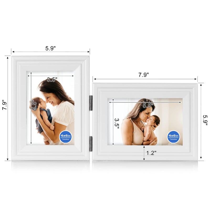 Tamolus 4x6 Double Hinged Picture Frame Folding Photo Frame Vertical and Horizontal in White Pine Wood with Real Glass for Tabletop X2-BAI-SH46 - Image 2