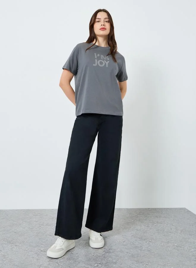 Styli Women Grey Slogan Print T-Shirt