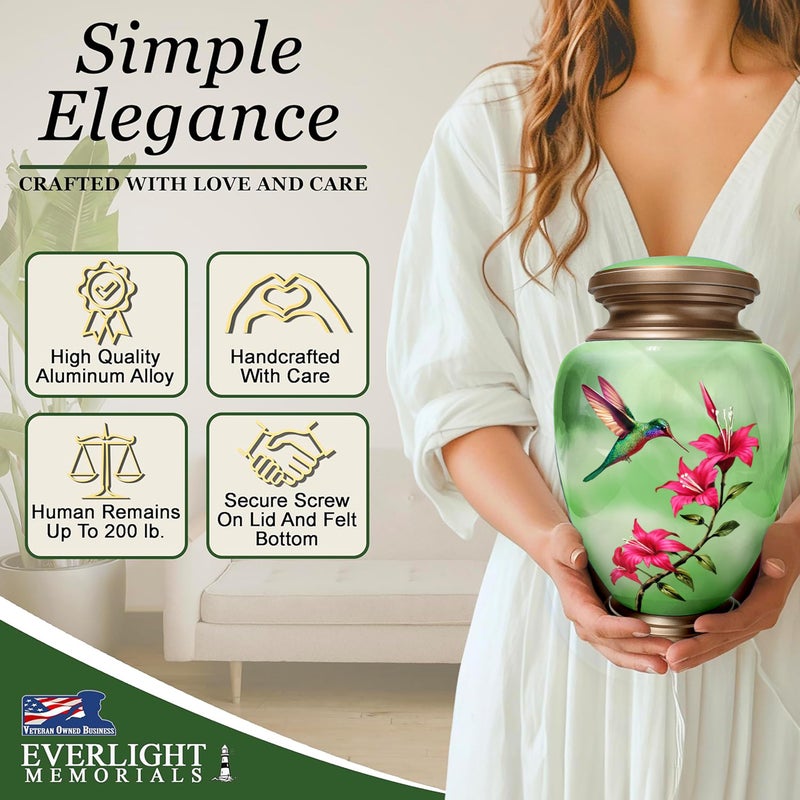Everlight Memorials Green Hummingbird Cremation Urn for Women â€” Large Memorial Urn for Human Ashes â€” A Tribute of Peace, Renewal & Everlasting Love (Adult) - Image 4