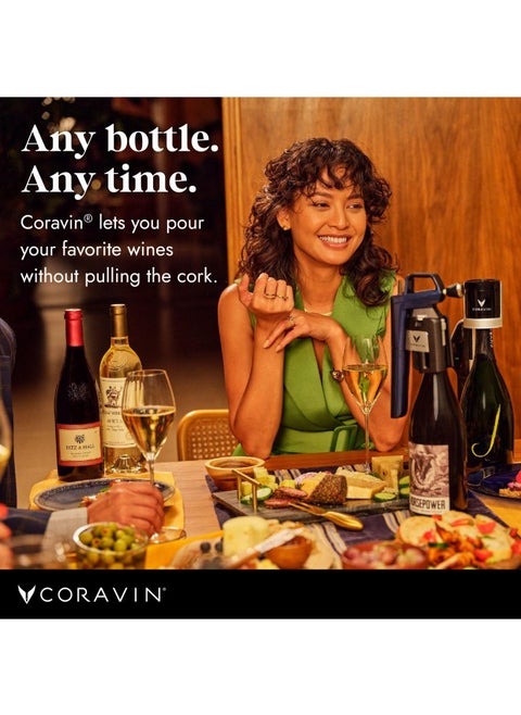 Coravin Pivot Plus Wine Preservation System - Preserve Wine for 4 Weeks - Pivot System, 1 Wine Aerator Attachment, 2 Capsules, 2 Wine Bottle Stoppers & 1 Bottle Sleeve - By-the-Glass Wine Saver - Grey