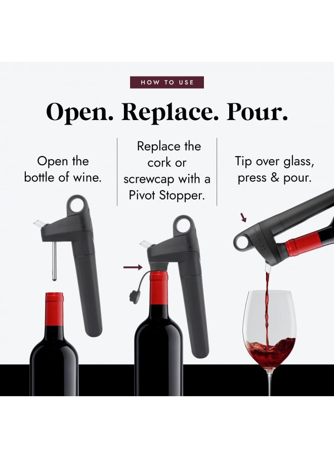 Coravin - Coravin Pivot Plus Wine Preservation System - Preserve Wine for 4 Weeks - Pivot System, 1 Wine Aerator Attachment, 2 Capsules, 2 Wine Bottle Stoppers & 1 Bottle Sleeve - By-the-Glass Wine Saver - Grey - Image 1