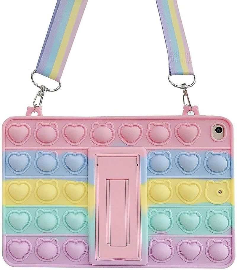 Compatible with iPad 9.7 (2017/2018), iPad 5, Air 1 – Soft Silicone Case, Rainbow, with Lanyard