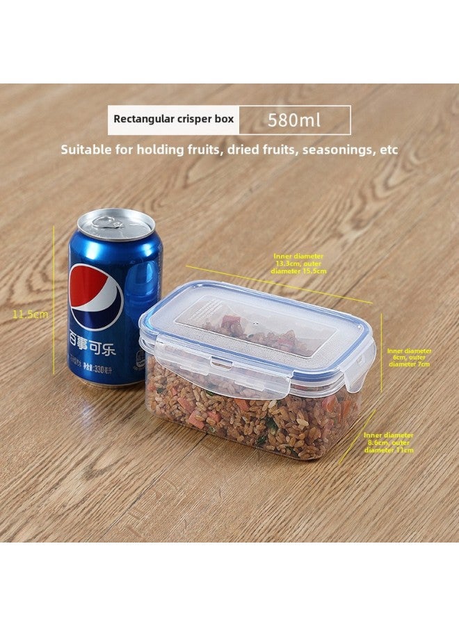 Plastic Sealed Storage Box Rectangular Food Grade Transparent Storage Box Refrigerator Special Food Preservation Box Round Large-Specifications:Rectangular 580ml  - Image 1