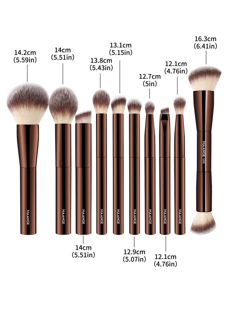 MAANGE 11Pcs Professional Makeup Brushes with LED Makeup Organizer,  Premium Synthetic Face Foundation Powder Blush Eyeshadow Blending Eye Brush Set Travel Makeup Brushes Set,Brown - Image 3