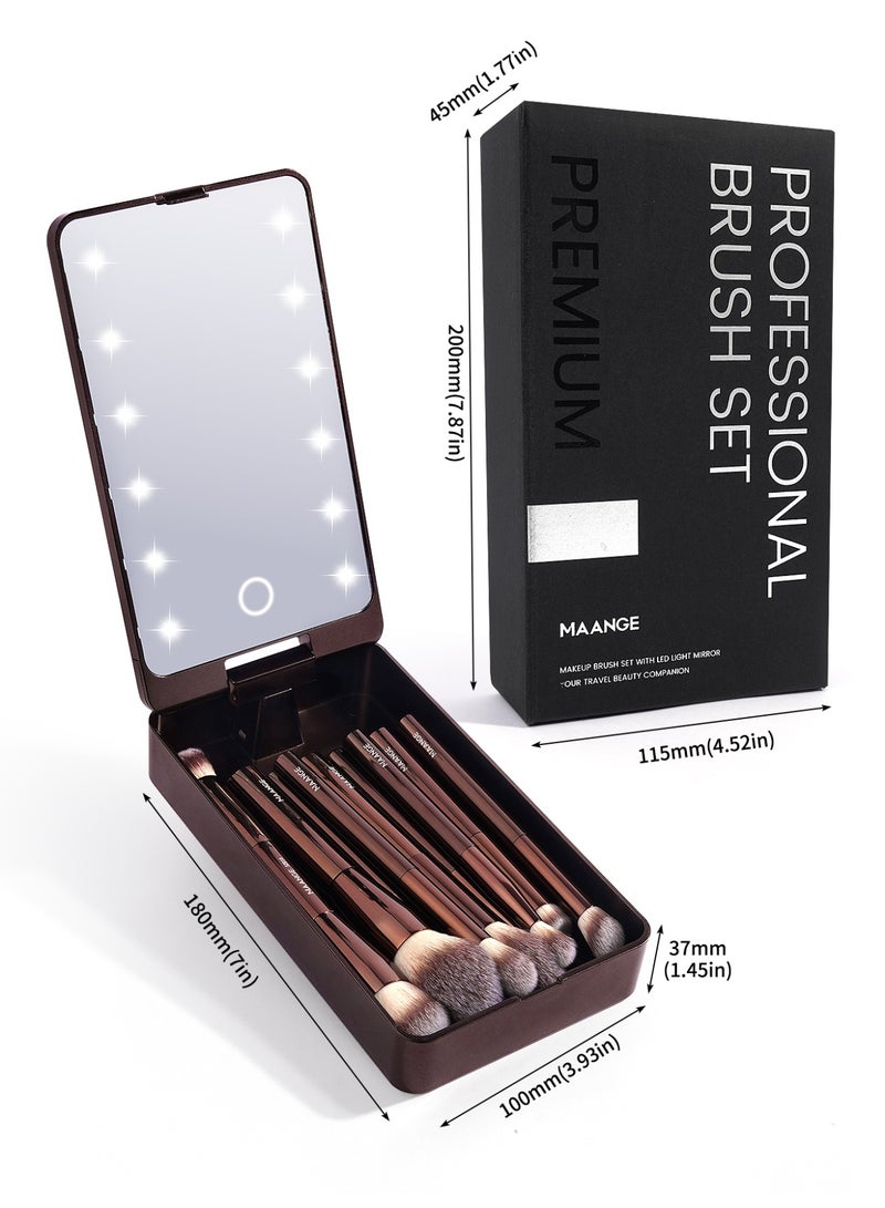 MAANGE 11Pcs Professional Makeup Brushes with LED Makeup Organizer,  Premium Synthetic Face Foundation Powder Blush Eyeshadow Blending Eye Brush Set Travel Makeup Brushes Set,Brown - Image 4