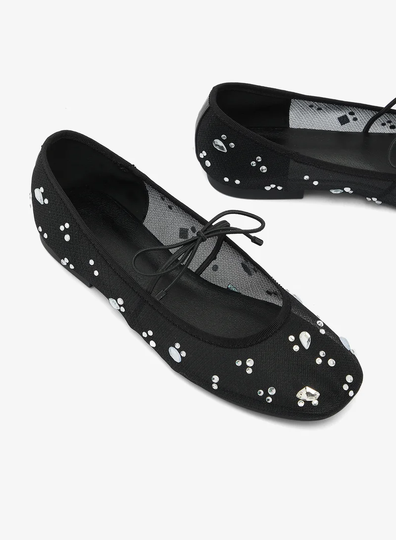 ELLA Black Rhinestone Detail Mesh Mary Janes for Women | Best Price UAE
