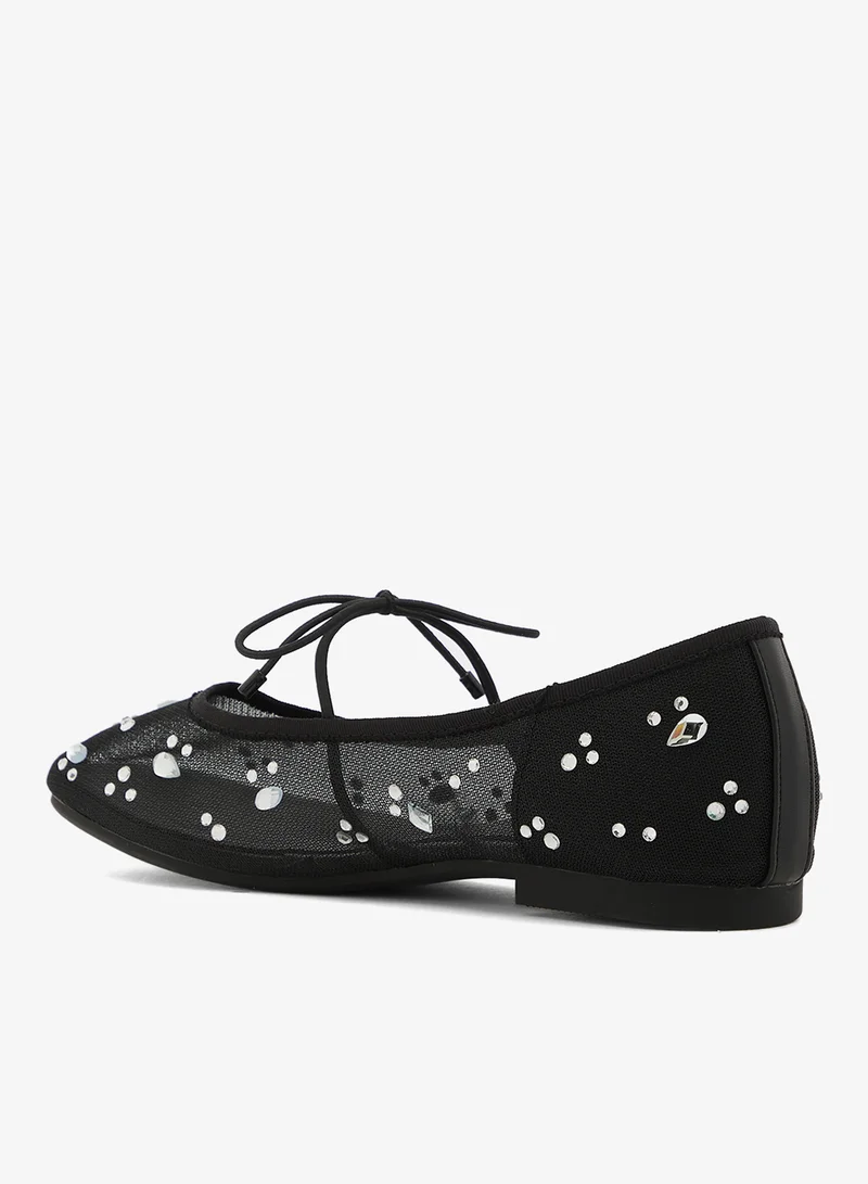 ELLA Black Rhinestone Detail Mesh Mary Janes for Women | Best Price UAE