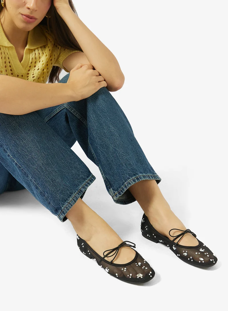 ELLA Black Rhinestone Detail Mesh Mary Janes for Women | Best Price UAE