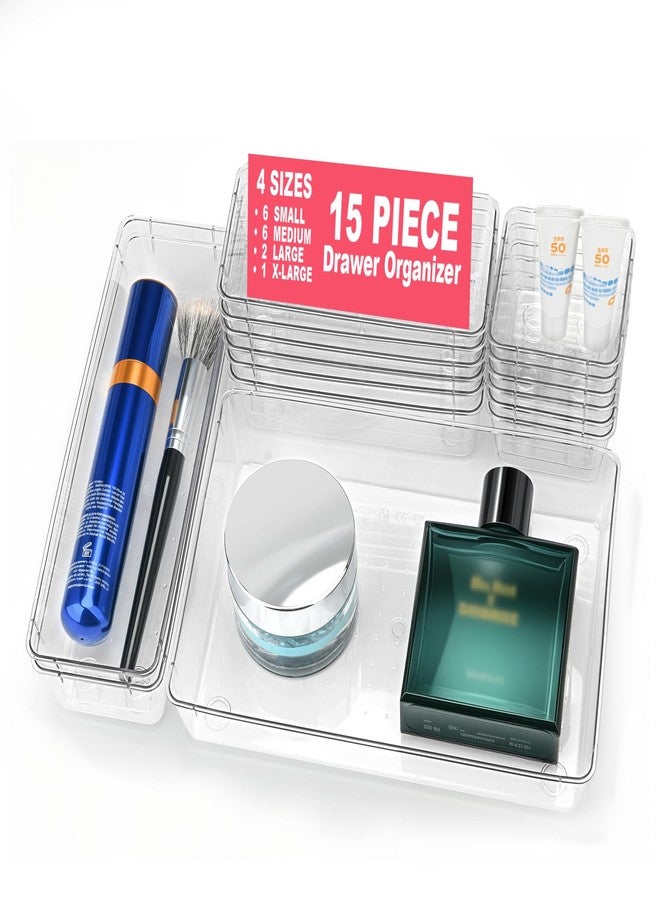 Comfylichi 71 Piece Clear Plastic Drawer Organizer Set, 4 Sizes of Bathroom Drawer Organizers and Storage Bins, Dresser Desk Drawer Organizer Tray for Jewelry, Makeup, Junk, Gadgets, Kitchen Utensils - Image 1