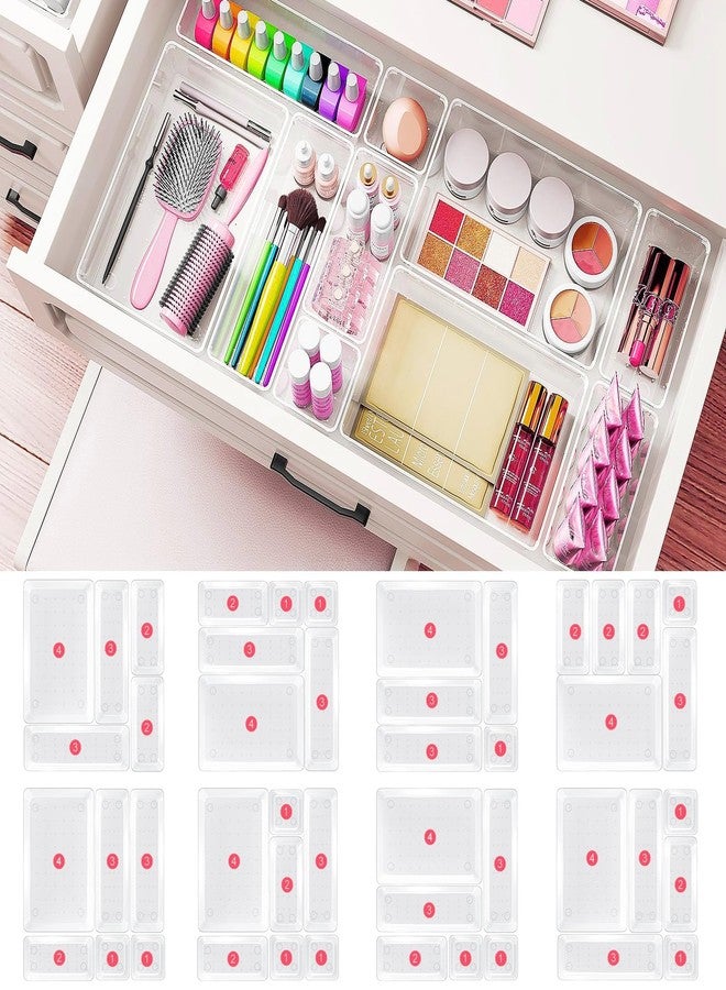 Comfylichi 71 Piece Clear Plastic Drawer Organizer Set, 4 Sizes of Bathroom Drawer Organizers and Storage Bins, Dresser Desk Drawer Organizer Tray for Jewelry, Makeup, Junk, Gadgets, Kitchen Utensils - Image 5