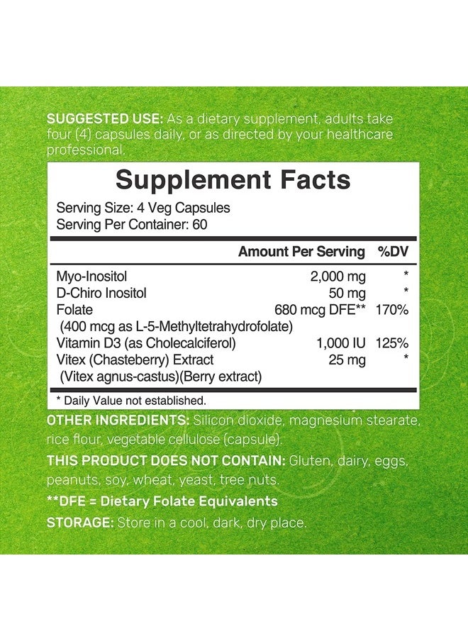 DEAL SUPPLEMENT Myo-Inositol & D-Chiro Inositol Supplement (40:1) 2,050mg Per Serving, 240 Veggie Capsules – with Folate, Vitamin D3, & Vitex Complex – Women Health Supplements – Non-GMO  - Image 2