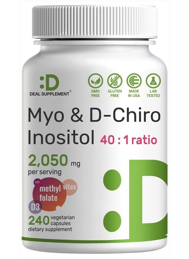 DEAL SUPPLEMENT Myo-Inositol & D-Chiro Inositol Supplement (40:1) 2,050mg Per Serving, 240 Veggie Capsules – with Folate, Vitamin D3, & Vitex Complex – Women Health Supplements – Non-GMO  - Image 1