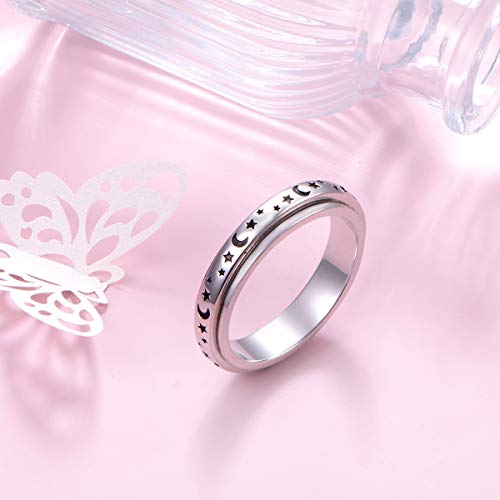 Alphm S925 Sterling Silver Spinner Fidget Anxiety Worry Relieving Boredom ADHD Autism Band Spin Rings Moon Stars - Image 5
