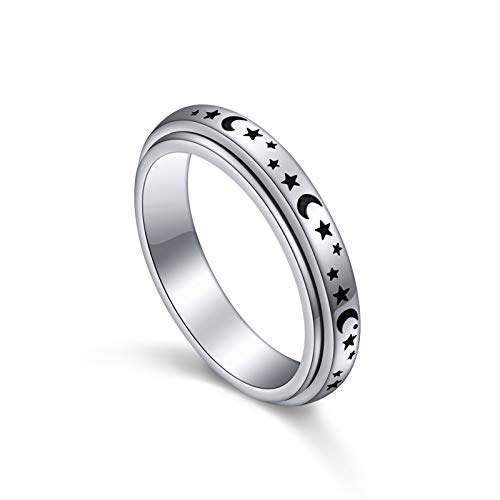 Alphm S925 Sterling Silver Spinner Fidget Anxiety Worry Relieving Boredom ADHD Autism Band Spin Rings Moon Stars - Image 1