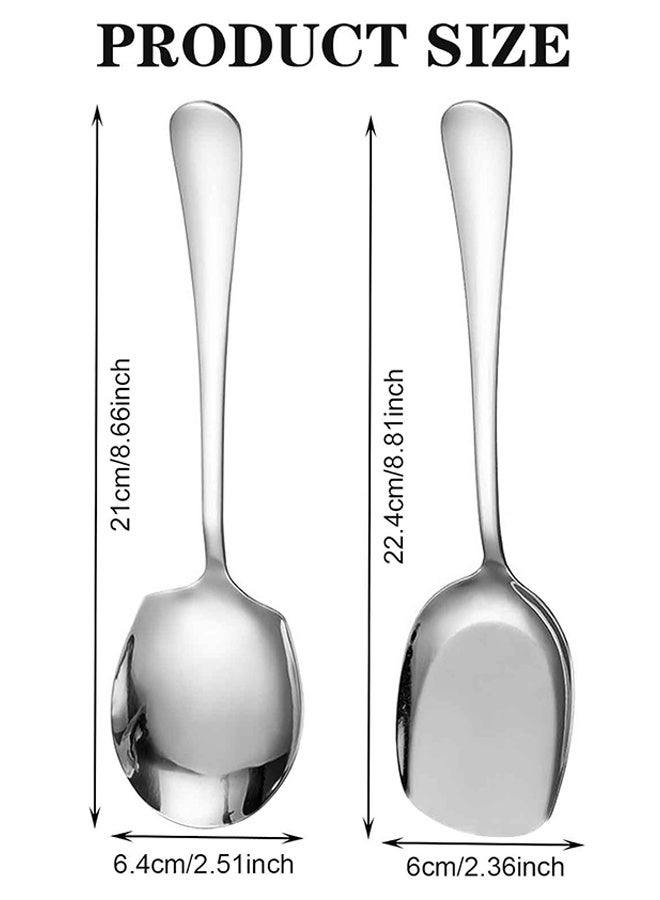 2 قطعة من ملاعق تقديم كبيرة من الفولاذ المقاوم للصدأ، ملعقة تقديم للطهي، ملعقة بوفيه فضية بمقبض طويل، ملعقة حساء، أداة مطبخ للطهي لتقديم الطعام والعشاء - Image 4