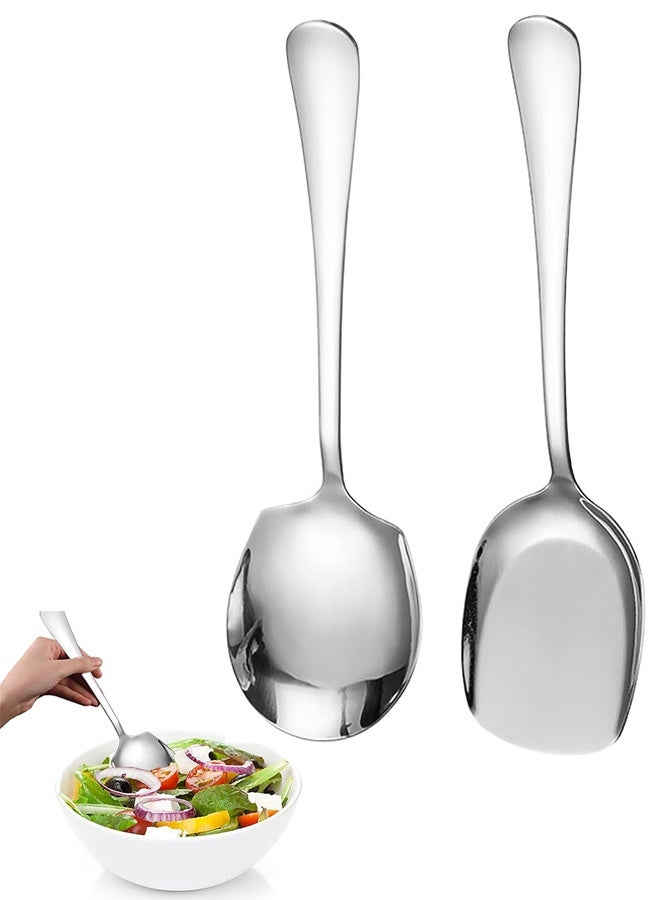 2 قطعة من ملاعق تقديم كبيرة من الفولاذ المقاوم للصدأ، ملعقة تقديم للطهي، ملعقة بوفيه فضية بمقبض طويل، ملعقة حساء، أداة مطبخ للطهي لتقديم الطعام والعشاء - Image 1