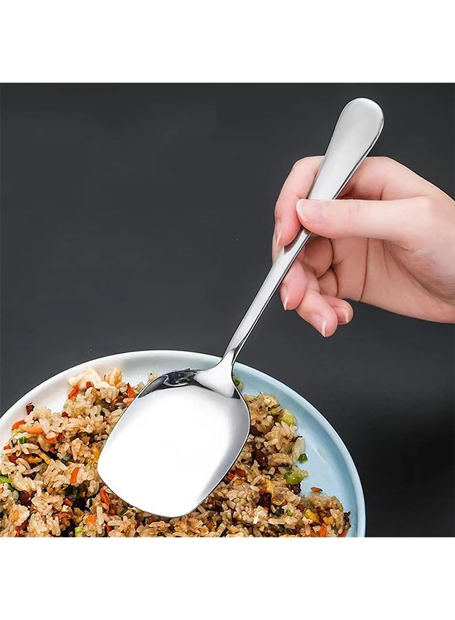 2 قطعة من ملاعق تقديم كبيرة من الفولاذ المقاوم للصدأ، ملعقة تقديم للطهي، ملعقة بوفيه فضية بمقبض طويل، ملعقة حساء، أداة مطبخ للطهي لتقديم الطعام والعشاء - Image 5