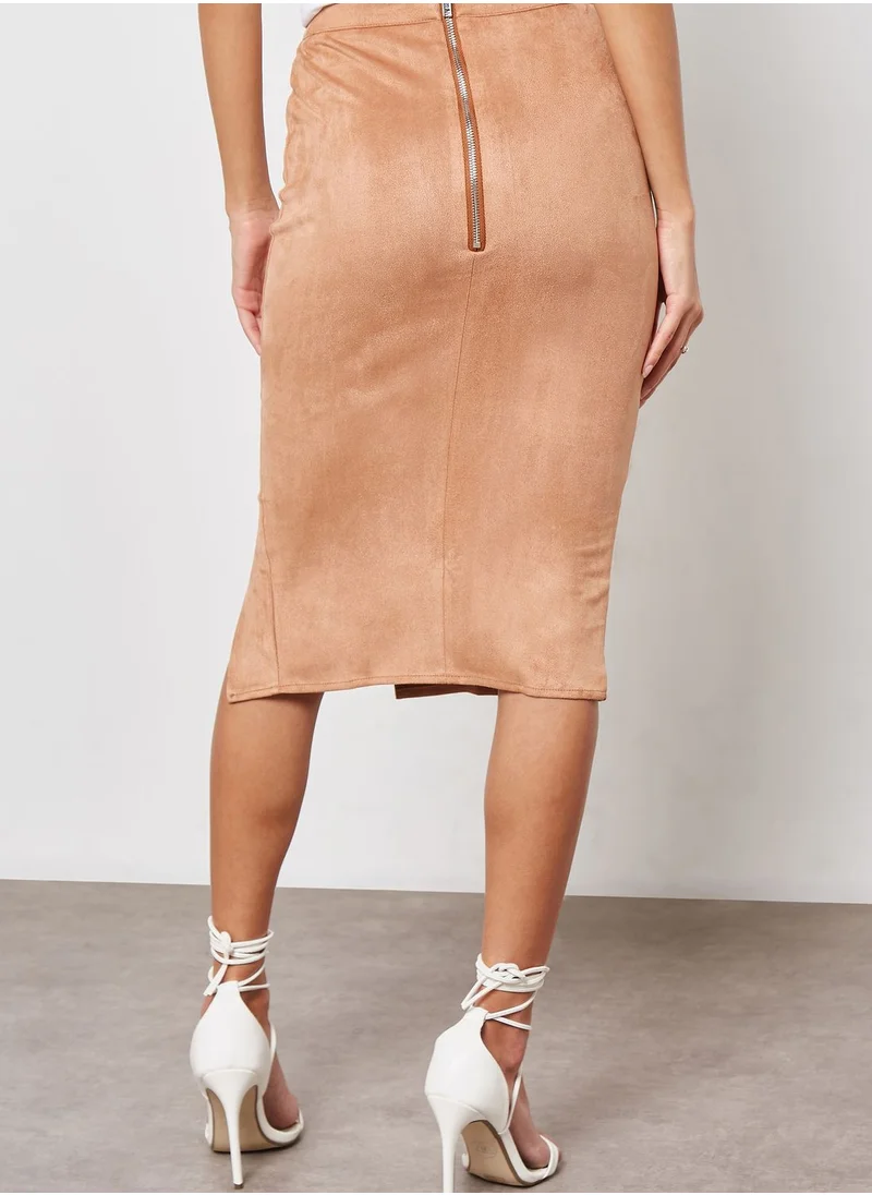 Missguided Faux Suede Split Skirt