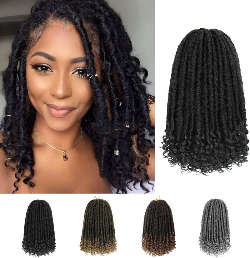 MODERN QUEEN 6 Packs Goddess Locs Crochet Hair, 12 Inch Straight Faux Locs Crochet Braids, Pre-Looped Curly Soft Synthetic Braiding Hair Extensions for Black Women(12 Inch, 6 Packs, 1B#) - Image 1