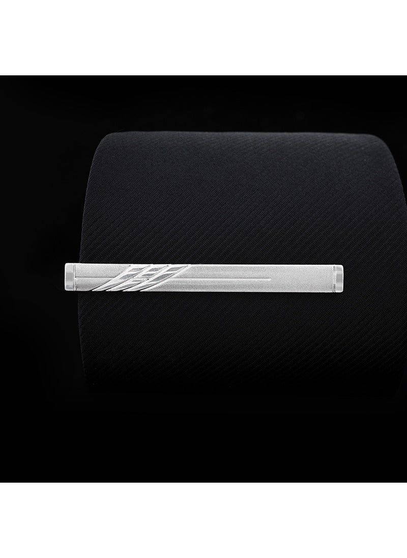 Generic - Silver Standard Security Tie Clip for Men J0134 Triple Slant Scrub - Image 1