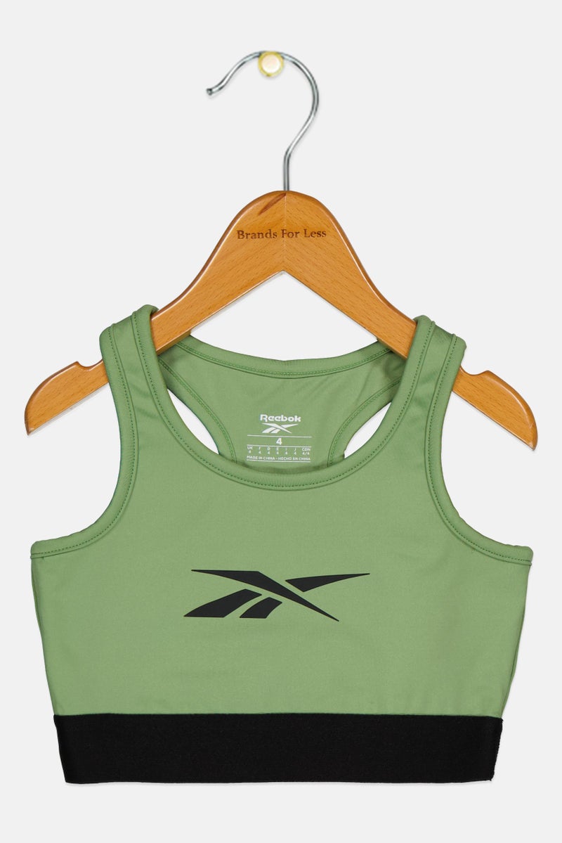 Reebok Kids Girl Brand Logo Non Padded Vector Sports Bra, Olive - Image 2