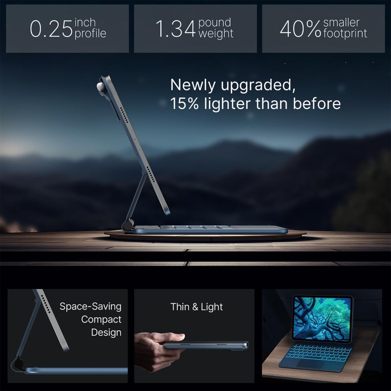 typecase Edge Keyboard for iPad Pro 11 (M5-2025 & M4-2024), 11-Colors Backlit & Precision Multi-Touch Trackpad, Magic Floating Cantilever Magnetic Stand - Pacific Blue'25 (Not fit A16/10th/ Air 11) - Image 5
