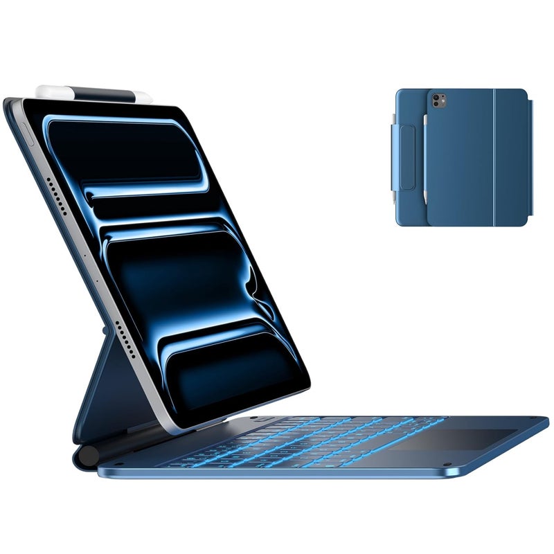 typecase Edge Keyboard for iPad Pro 11 (M5-2025 & M4-2024), 11-Colors Backlit & Precision Multi-Touch Trackpad, Magic Floating Cantilever Magnetic Stand - Pacific Blue'25 (Not fit A16/10th/ Air 11) - Image 1