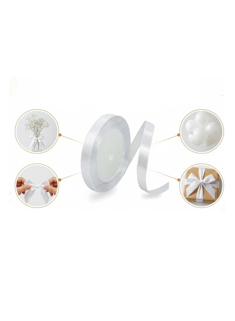 AMM White Satin Ribbon 12mm x 25 Yards – Polyester Fabric Ribbon for Gift Wrapping Wedding Decorations Party Favors Bow Making Bouquets Sewing & Craft Supplies - Image 1