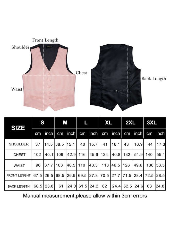 DiBanGu Mens Wedding Paisley Suit Vest, Waistcoat Necktie and Pocket Square Cufflinks Big and Tall, 21-blush Pink, M - Image 4