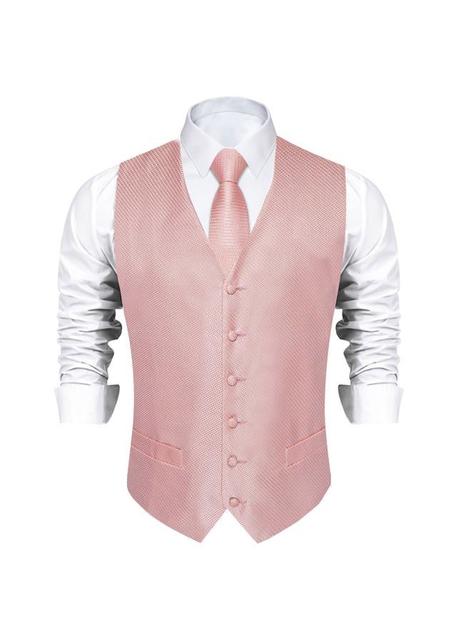 DiBanGu Mens Wedding Paisley Suit Vest, Waistcoat Necktie and Pocket Square Cufflinks Big and Tall, 21-blush Pink, M - Image 3