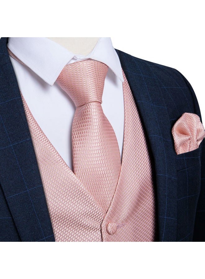 DiBanGu Mens Wedding Paisley Suit Vest, Waistcoat Necktie and Pocket Square Cufflinks Big and Tall, 21-blush Pink, M - Image 2