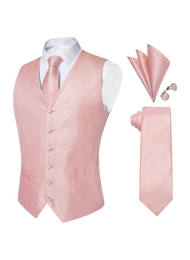 DiBanGu Mens Wedding Paisley Suit Vest, Waistcoat Necktie and Pocket Square Cufflinks Big and Tall, 21-blush Pink, M - Image 1