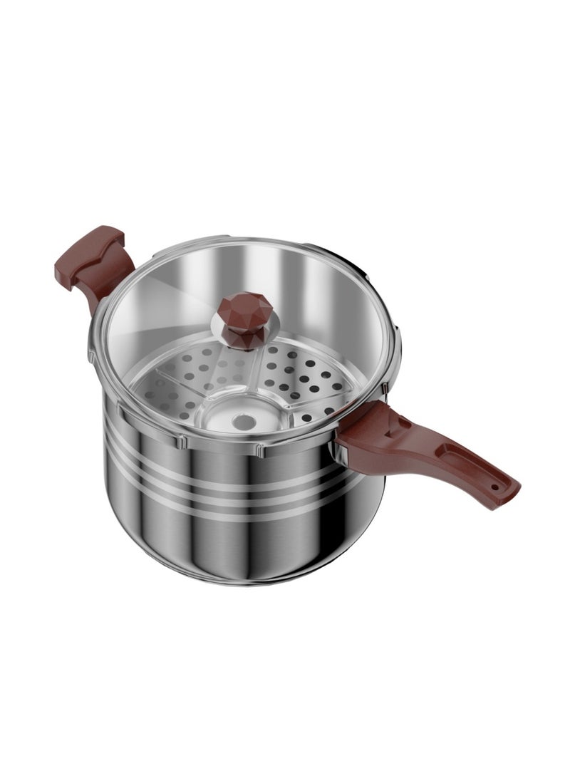 Homeway 3L Stainless Steel Pressure Cooker with Glass Lid & Steamer, Induction Compatible Encapsulated Base, Bakelite Handle, HW6618 - Image 1