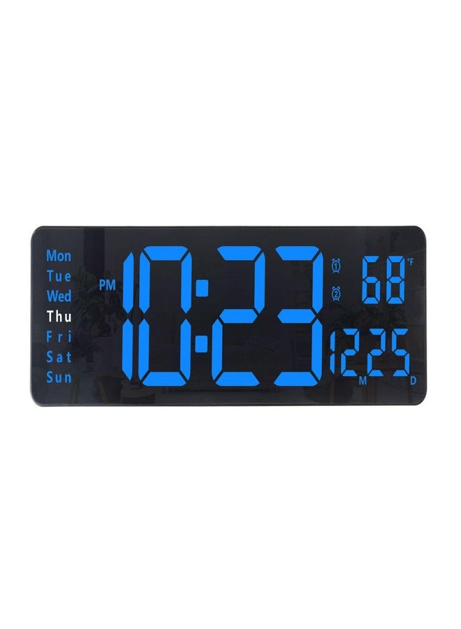 Plumeet Digital Wall Clock, 13’’ Large LED Wall Clock with Remote Control, Big Digits, Auto-Dimming, 2 Alarm, Silent Wall Clock Show Date Week Temp (Include Adapter), Blue - Image 1