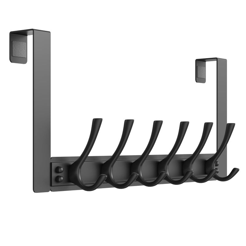 BAKON Over The Door Towel Rack with 6 Hooks, Heavy Duty Over Door Hooks for Hanging Clothes Coat Hat Jacket, Door Hanger Home Organizer for Bathroom Closet Bedroom Kitchen (1, Black) - Image 1