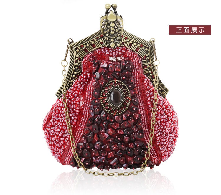 Vintage Beaded Banquet Clutch Elegant Cheongsam Purse Burgundy