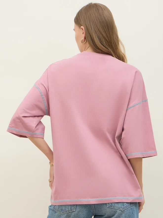 Styli Styli Oversized Embroidered Contrast Stitch Detail T-Shirt