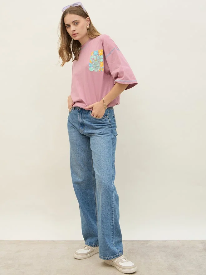 Styli Oversized Embroidered Contrast Stitch Detail T-Shirt